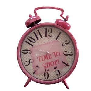 Pink Metallic Twin Bell Alarm Clock Time to Shop Theme